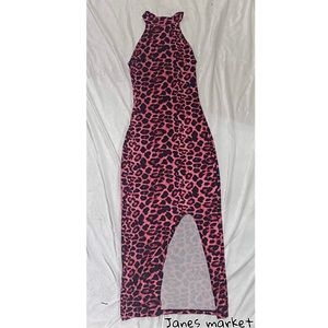 SHEIN Pink Leopard Print Split Hem Maxi Dress